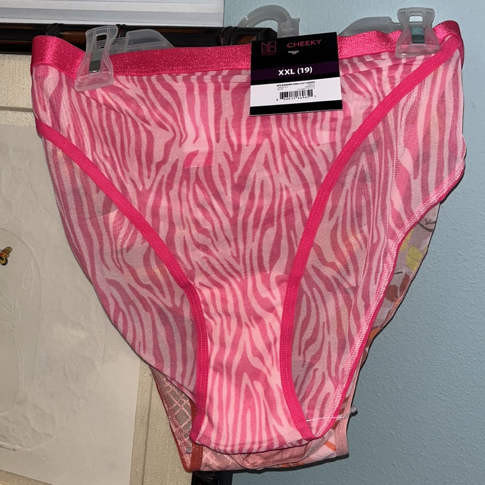 No Boundaries NWT THREE pair cheeky panties Floral Pink Zebra Stripe & Sheer
